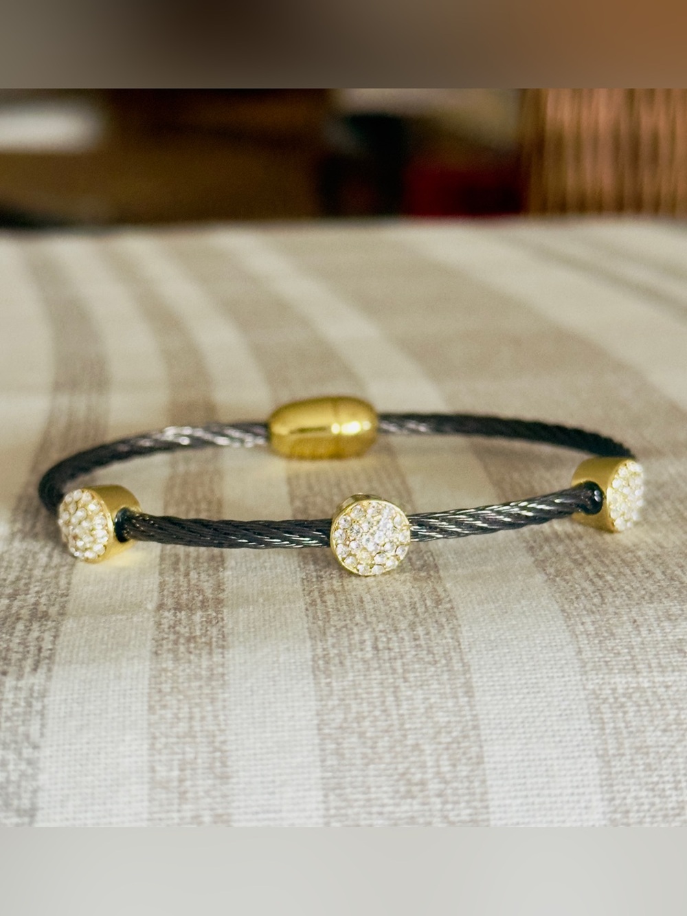 Black Twisted Cable and Gold Pavé Stations Bracelet.